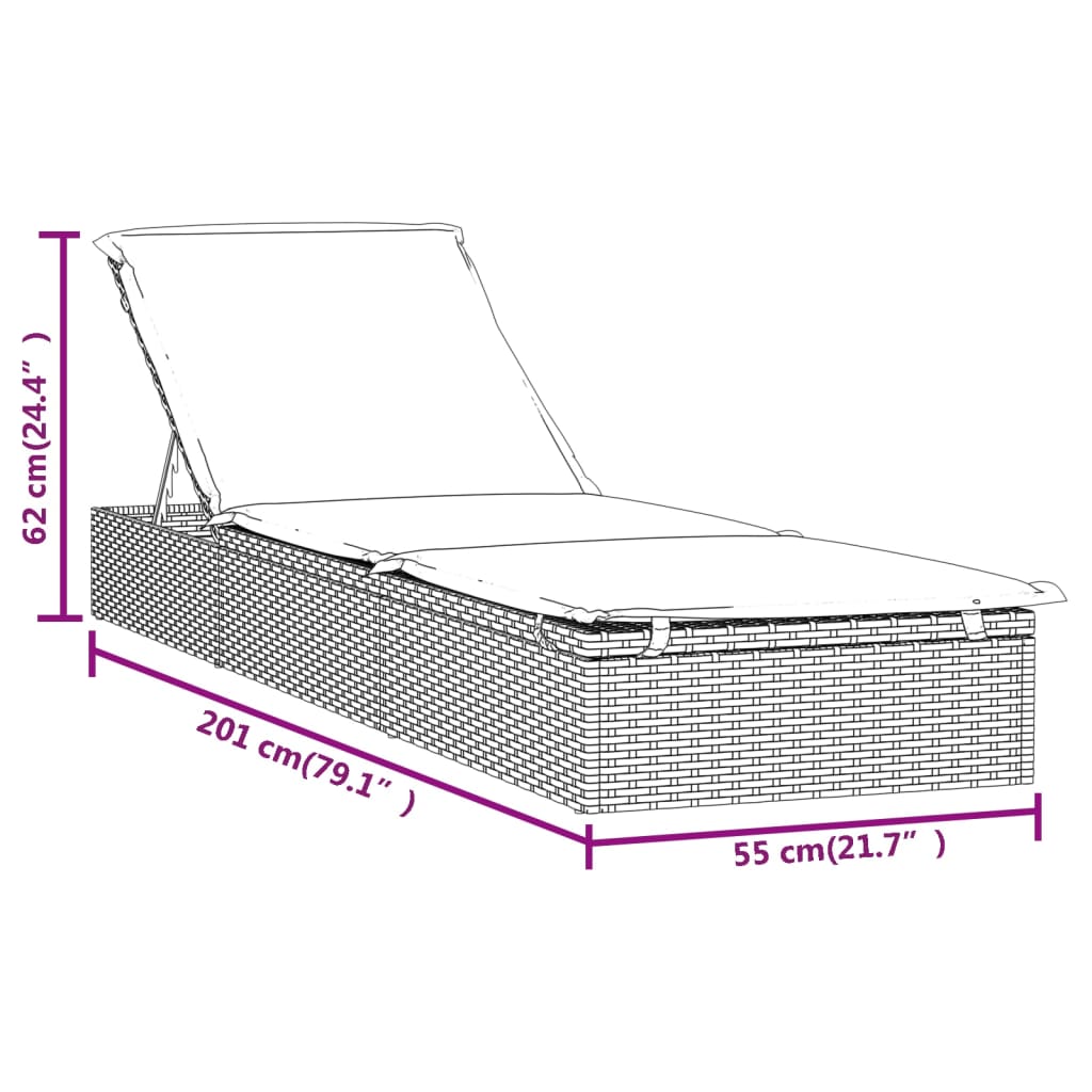 Sonnenliege 1 Stk. Mit Auflage 201X55X62 Cm Poly Rattan