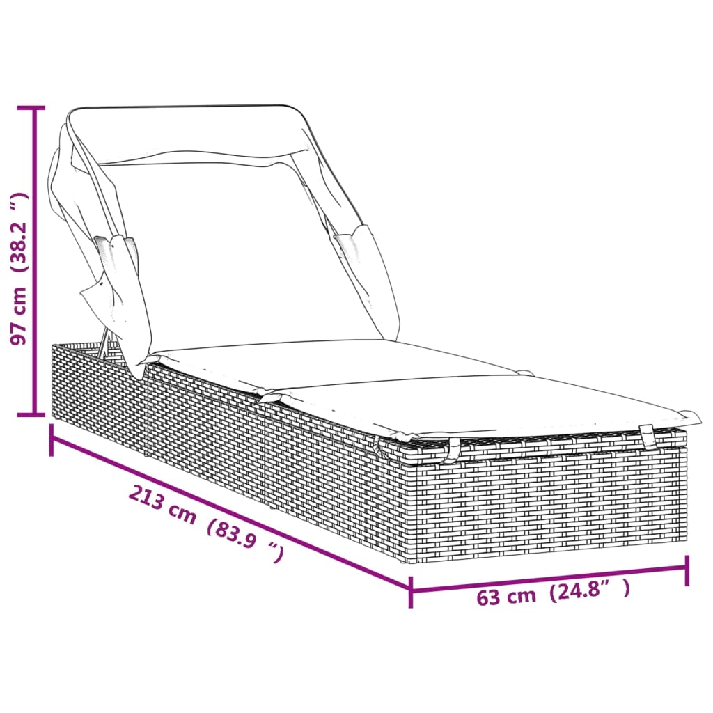 Sonnenliege Mit Faltdach 213X63X97 Cm Poly Rattan