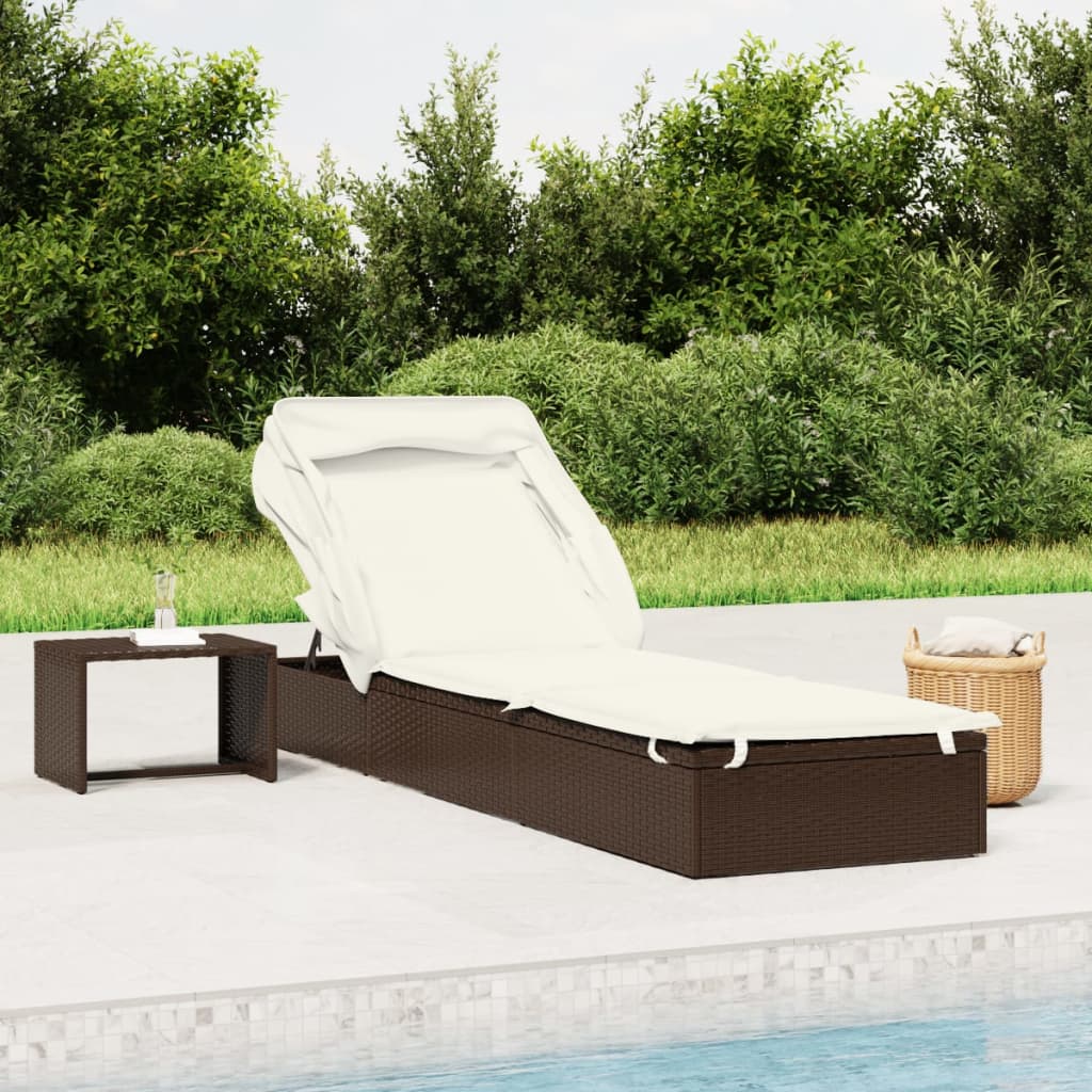 Sonnenliege Mit Faltdach 213X63X97 Cm Poly Rattan