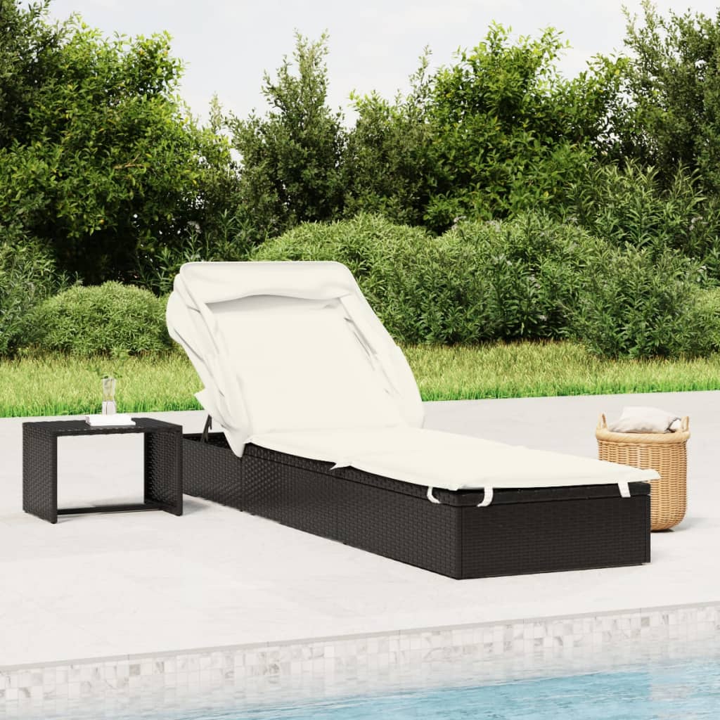 Sonnenliege Mit Faltdach 213X63X97 Cm Poly Rattan