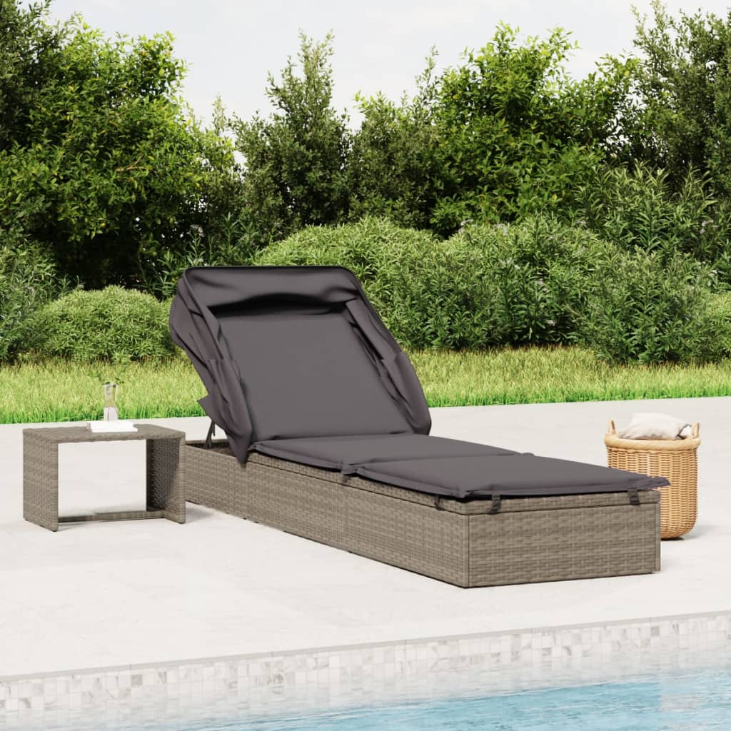 Sonnenliege Mit Faltdach 213X63X97 Cm Poly Rattan