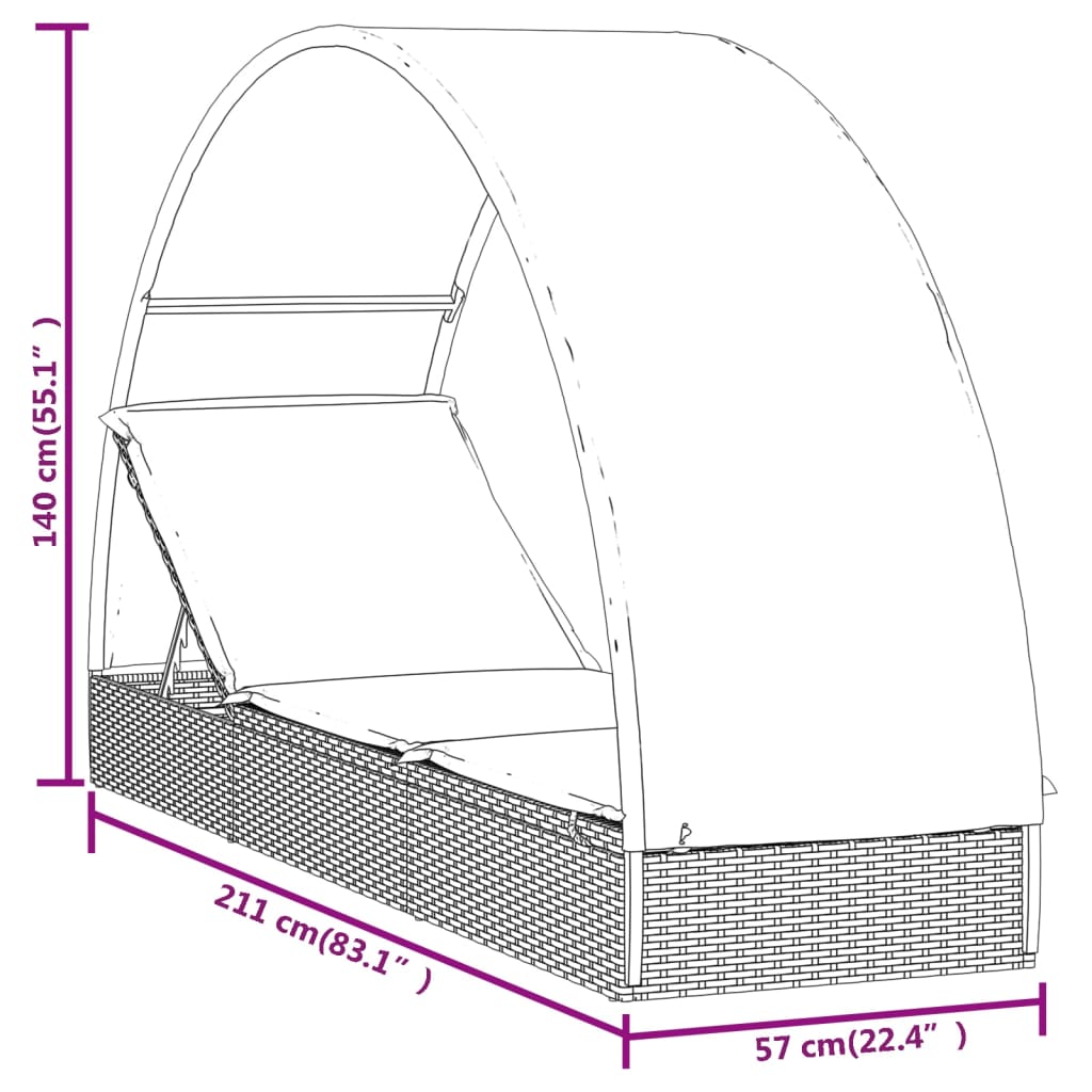 Sonnenliege Mit Runddach 211X57X140 Cm Poly Rattan