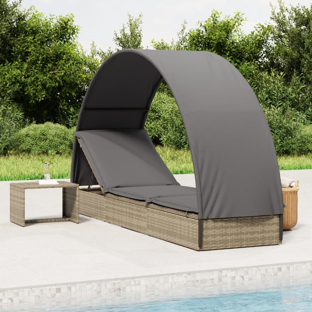 Sonnenliege Mit Runddach 211X57X140 Cm Poly Rattan