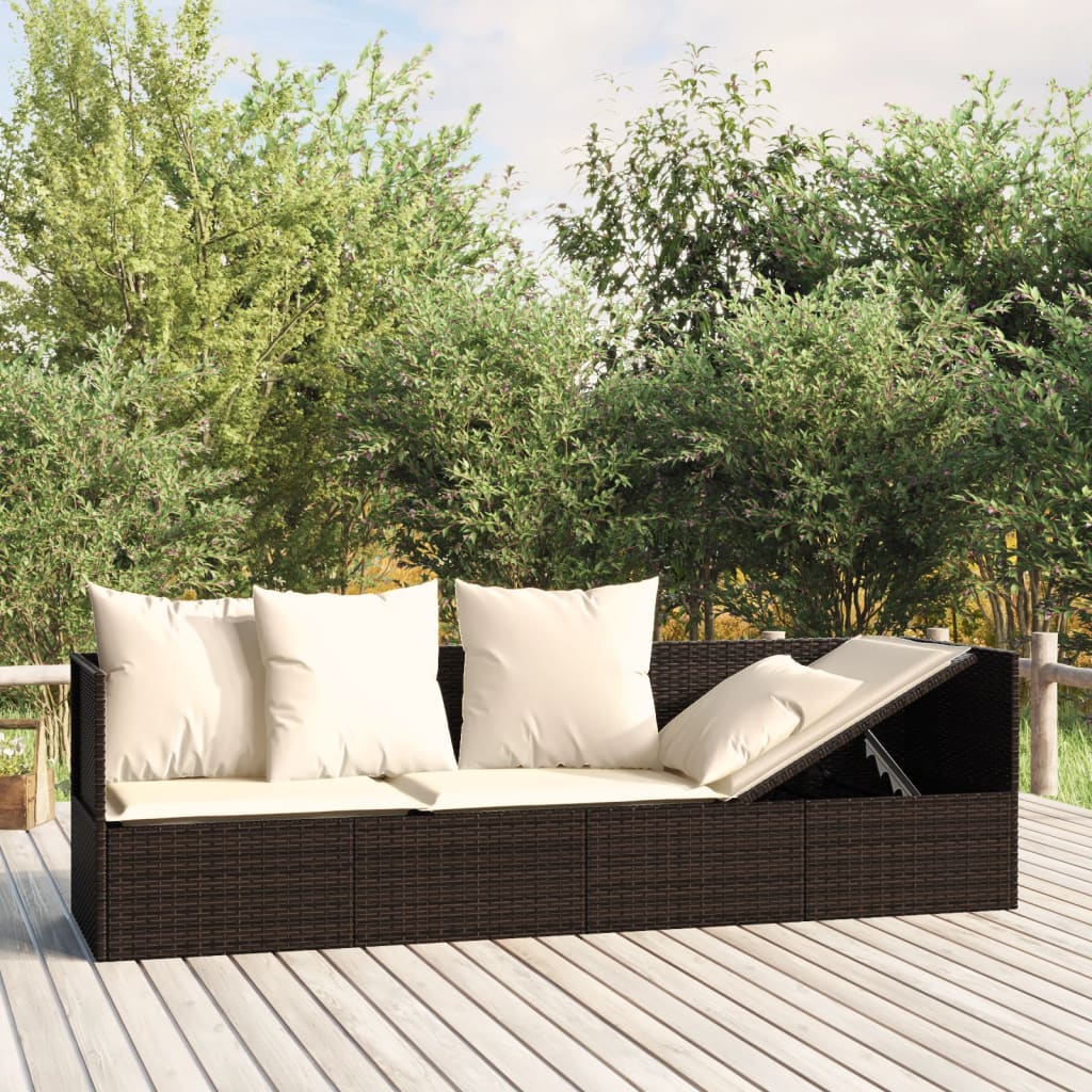 Outdoor-Loungebett Mit Kissen Poly Rattan