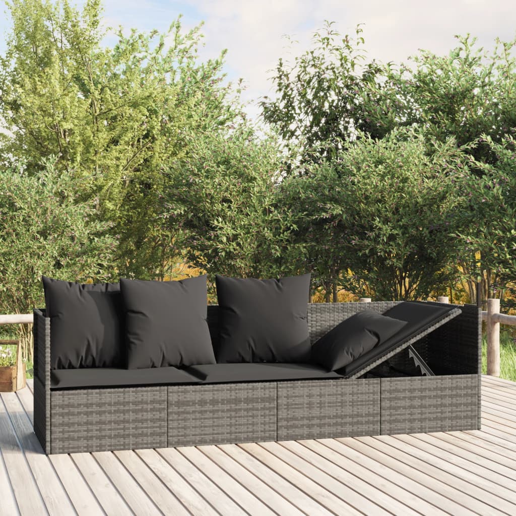 Outdoor-Loungebett Mit Kissen Poly Rattan