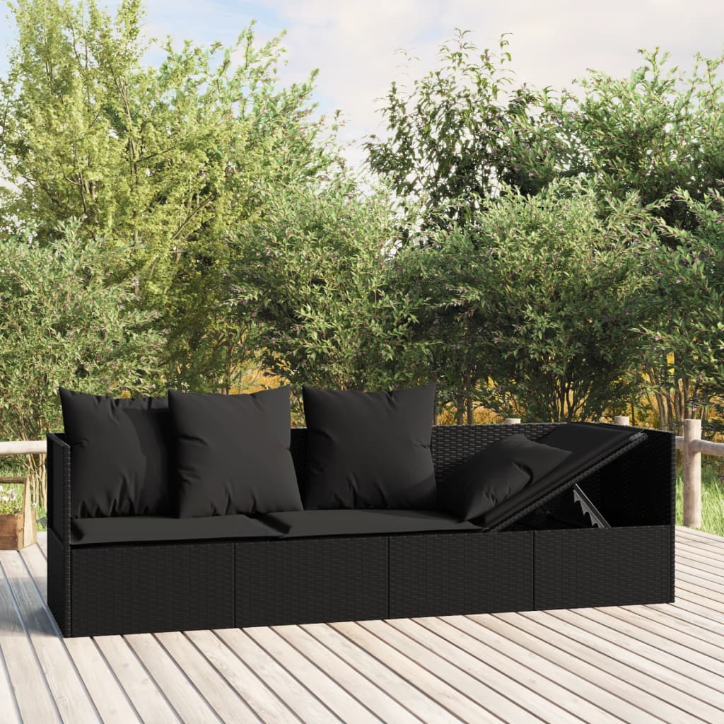 Outdoor-Loungebett Mit Kissen Poly Rattan