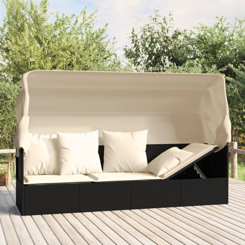 Outdoor-Loungebett Mit Dach Und Kissen Braun Poly Rattan