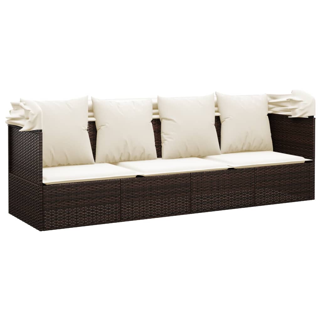 Outdoor-Loungebett Mit Dach Und Kissen Braun Poly Rattan