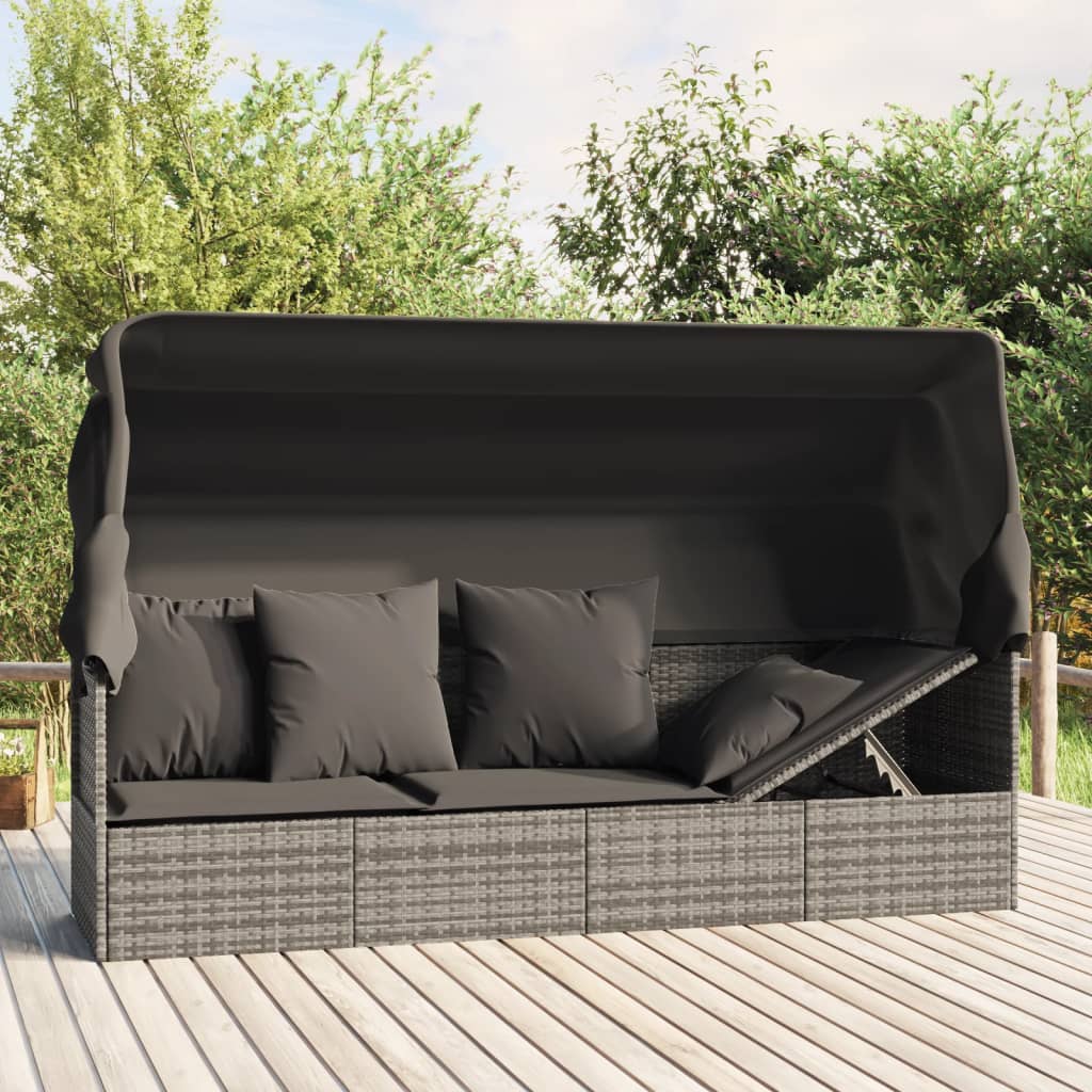 Outdoor-Loungebett Mit Dach Und Kissen Braun Poly Rattan