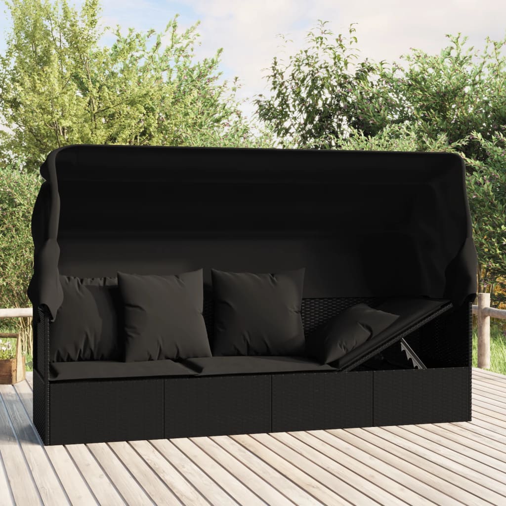 Outdoor-Loungebett Mit Dach Und Kissen Braun Poly Rattan