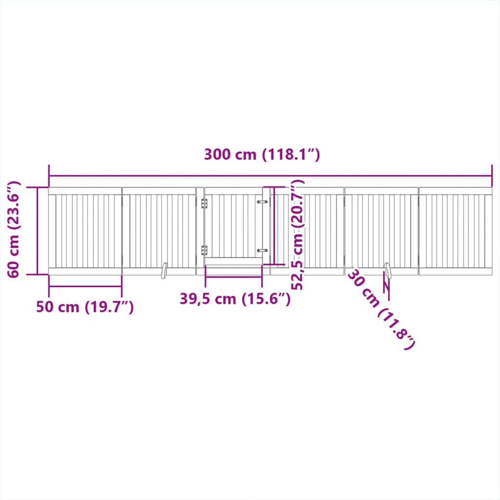 6-Tlg. Hundetor Mit Tür Faltbar 300 Cm Pappelholz