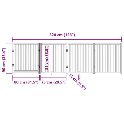 4-Tlg. Hundetor Mit Tür Faltbar Braun Eiche 320 Cm Tannenholz