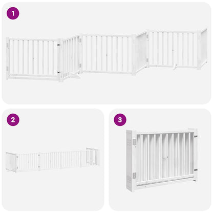 6-Tlg. Hundetor Mit Tür Faltbar 480 Cm Pappelholz