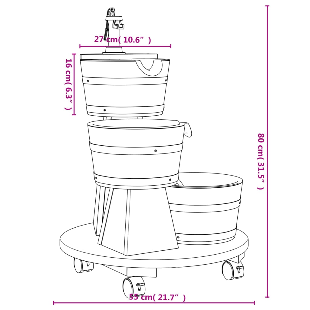 Gartenbrunnen Mit Rollen Und Pumpe 55X55X80 Cm Massivholz Tanne