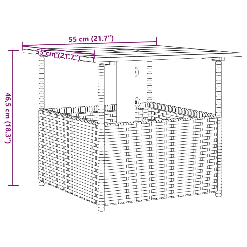 Gartentisch Mit Schirmloch 55X55X46,5 Cm Poly Rattan