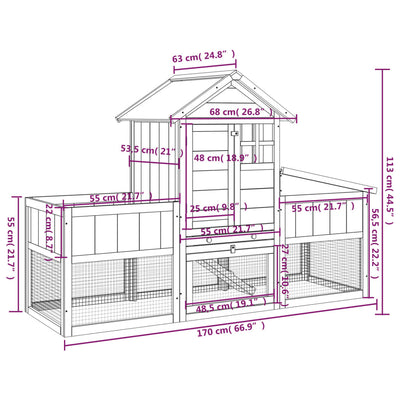 Kaninchenstall 170X63X113 Cm Massivholz Kiefer