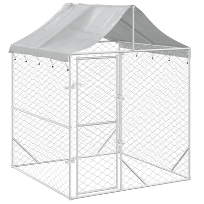 Outdoor-Hundezwinger Mit Dach Silber 2X2X2,5 M Verzinkter Stahl