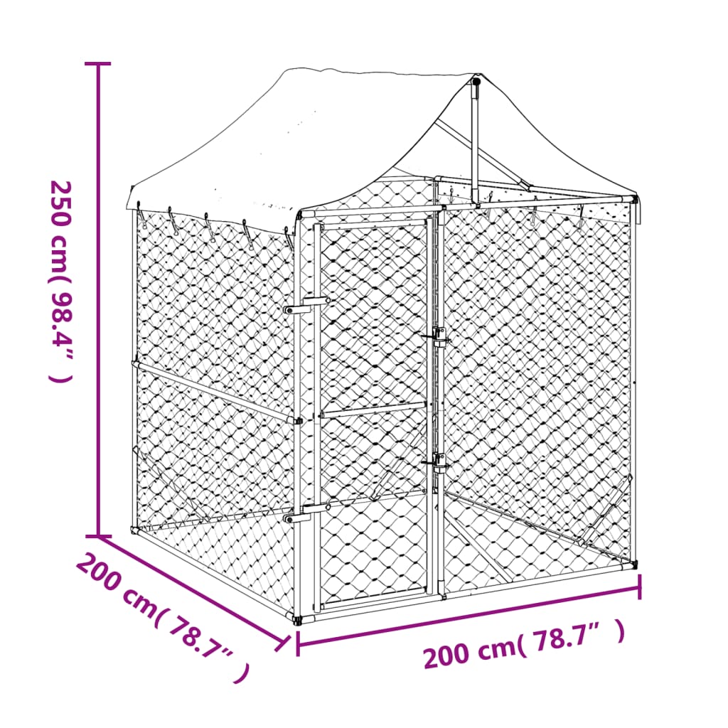 Outdoor-Hundezwinger Mit Dach Silber 2X2X2,5 M Verzinkter Stahl