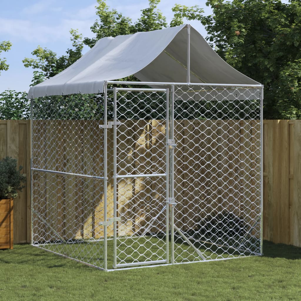 Outdoor-Hundezwinger Mit Dach Silber 2X2X2,5 M Verzinkter Stahl