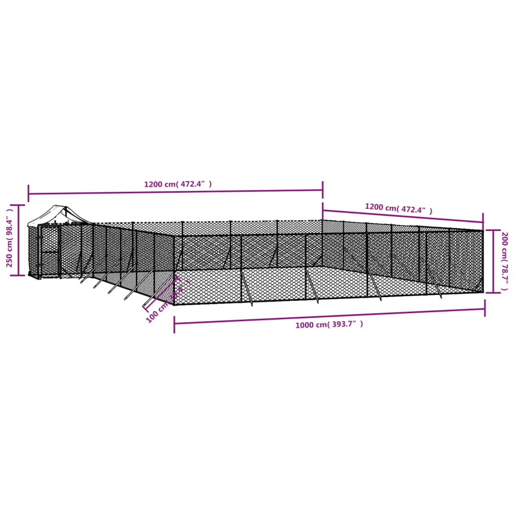 Outdoor-Hundezwinger Mit Dach Silbern 12X12X2,5M Stahl Verzinkt