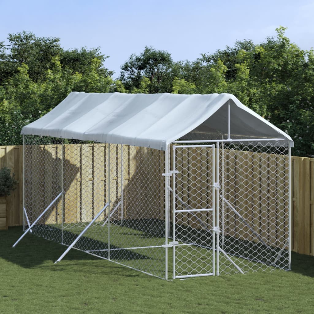 Outdoor-Hundezwinger Mit Dach Silbern 2X10X2,5 M Stahl Verzinkt