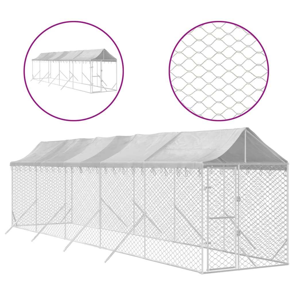 Outdoor-Hundezwinger Mit Dach Silbern 2X10X2,5 M Stahl Verzinkt