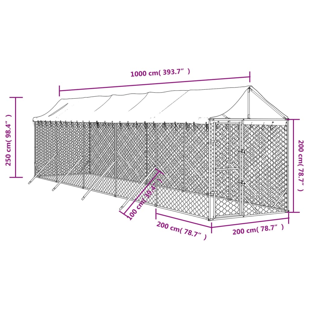 Outdoor-Hundezwinger Mit Dach Silbern 2X10X2,5 M Stahl Verzinkt