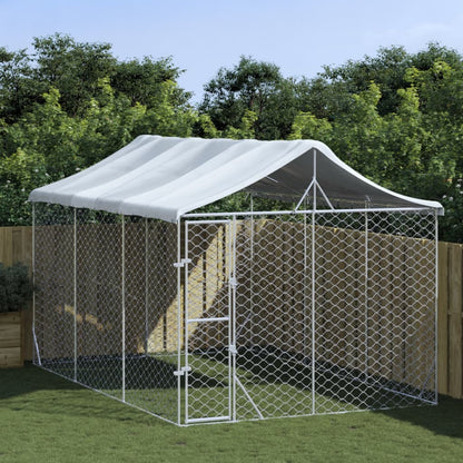 Outdoor-Hundezwinger Mit Dach Silber 3X1,5X2,5M Stahl Verzinkt