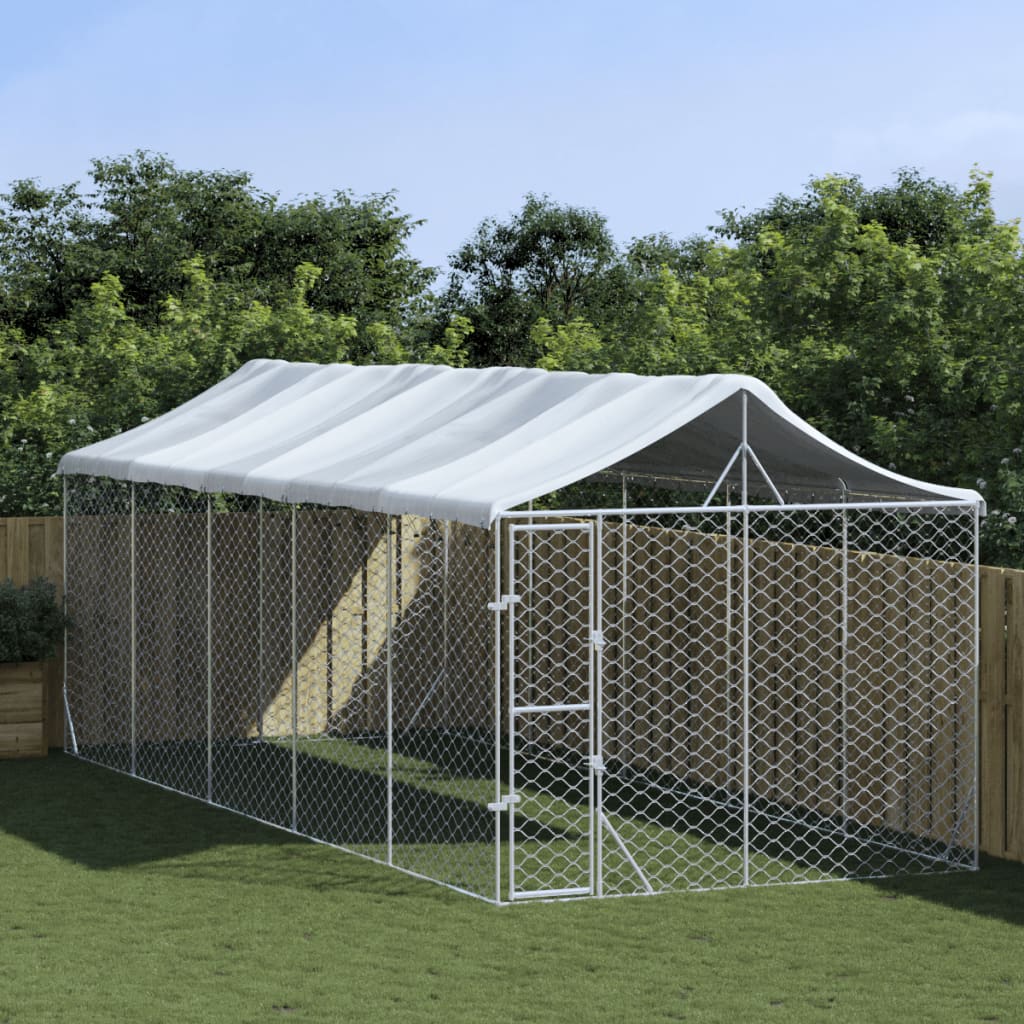 Outdoor-Hundezwinger Mit Dach Silber 3X1,5X2,5M Stahl Verzinkt