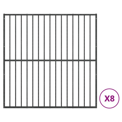 Hundelaufstall 8-Tlg. Schwarz Verzinkter Stahl