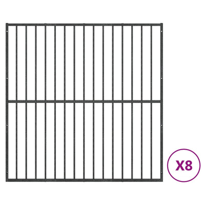 Hundelaufstall 8-Tlg. Schwarz Verzinkter Stahl