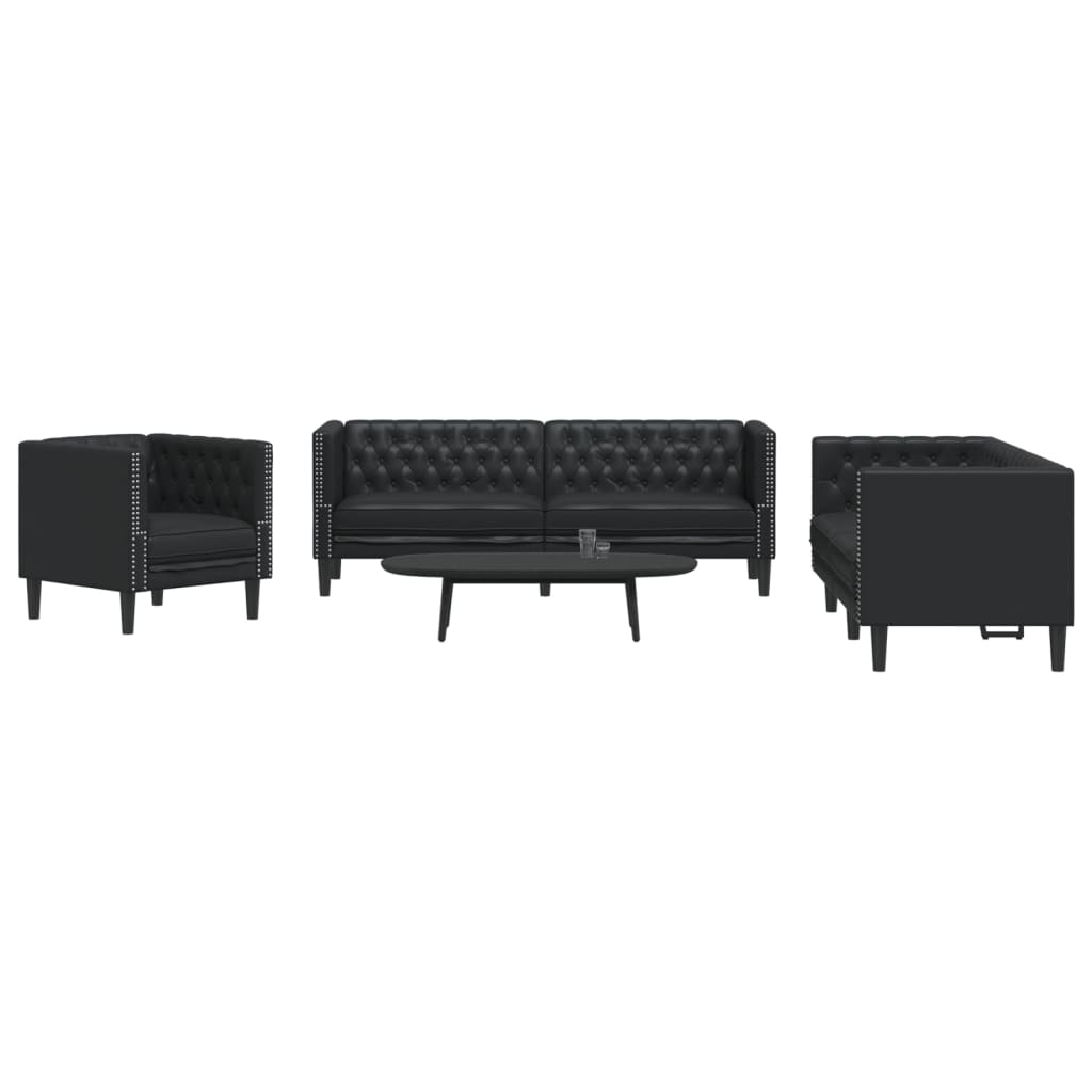 3-Tlg. Chesterfield-Sofa-Set Kunstleder Wildleder-Optik