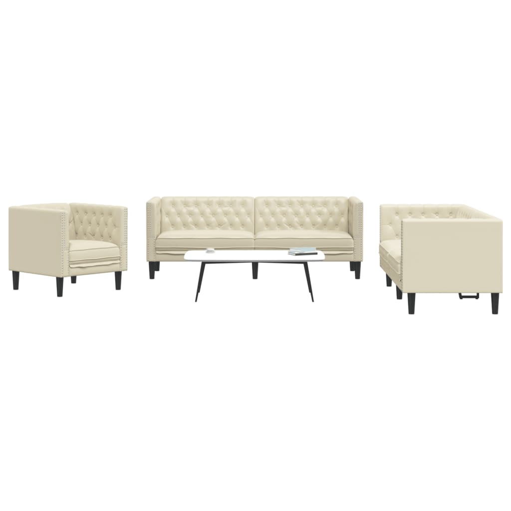 3-Tlg. Chesterfield-Sofa-Set Kunstleder Wildleder-Optik