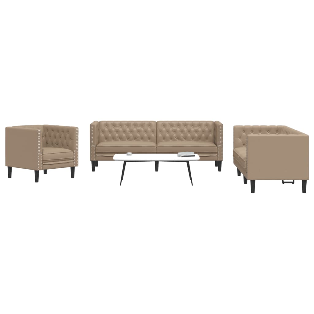 3-Tlg. Chesterfield-Sofa-Set Kunstleder Wildleder-Optik