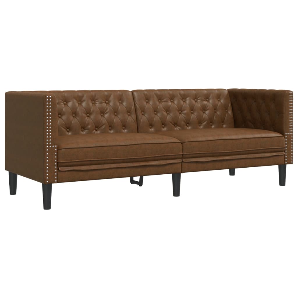 3-Tlg. Chesterfield-Sofa-Set Kunstleder Wildleder-Optik