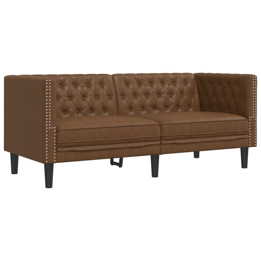 3-Tlg. Chesterfield-Sofa-Set Kunstleder Wildleder-Optik