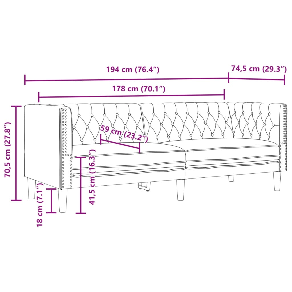 3-Tlg. Chesterfield-Sofa-Set Kunstleder Wildleder-Optik