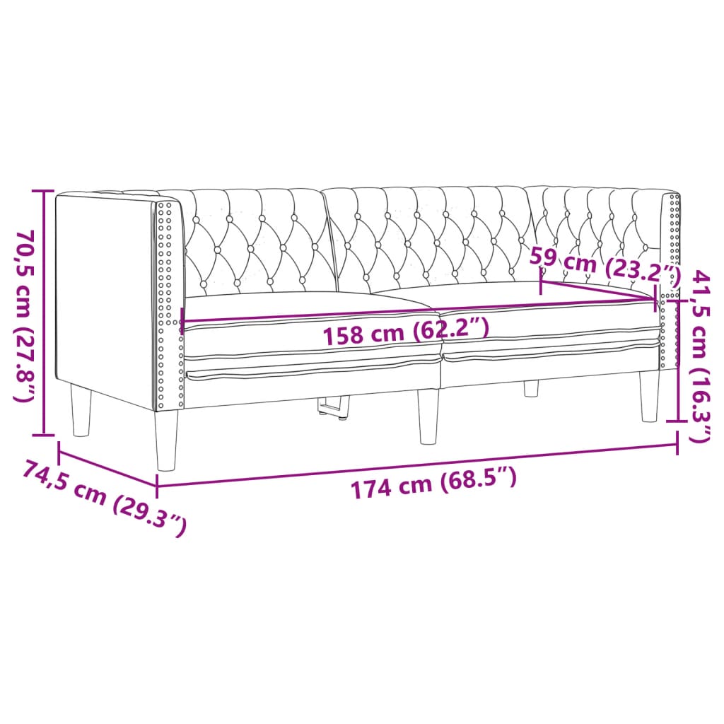 3-Tlg. Chesterfield-Sofa-Set Kunstleder Wildleder-Optik