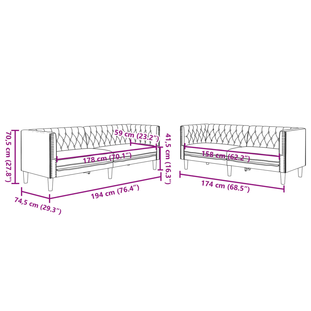 2-Tlg. Chesterfield-Sofa-Set Kunstleder