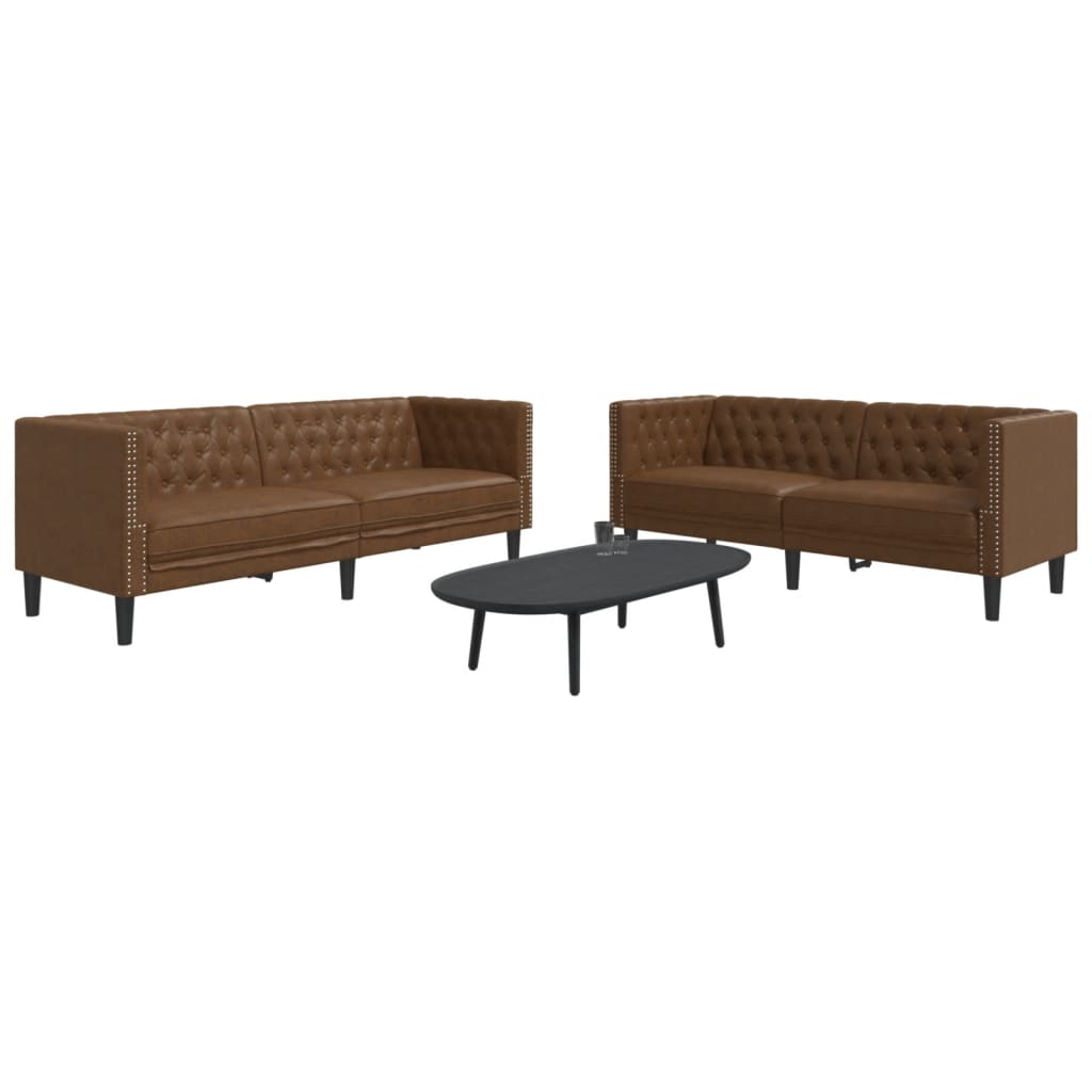 3-Tlg. Chesterfield-Sofa-Set Kunstleder Wildleder-Optik