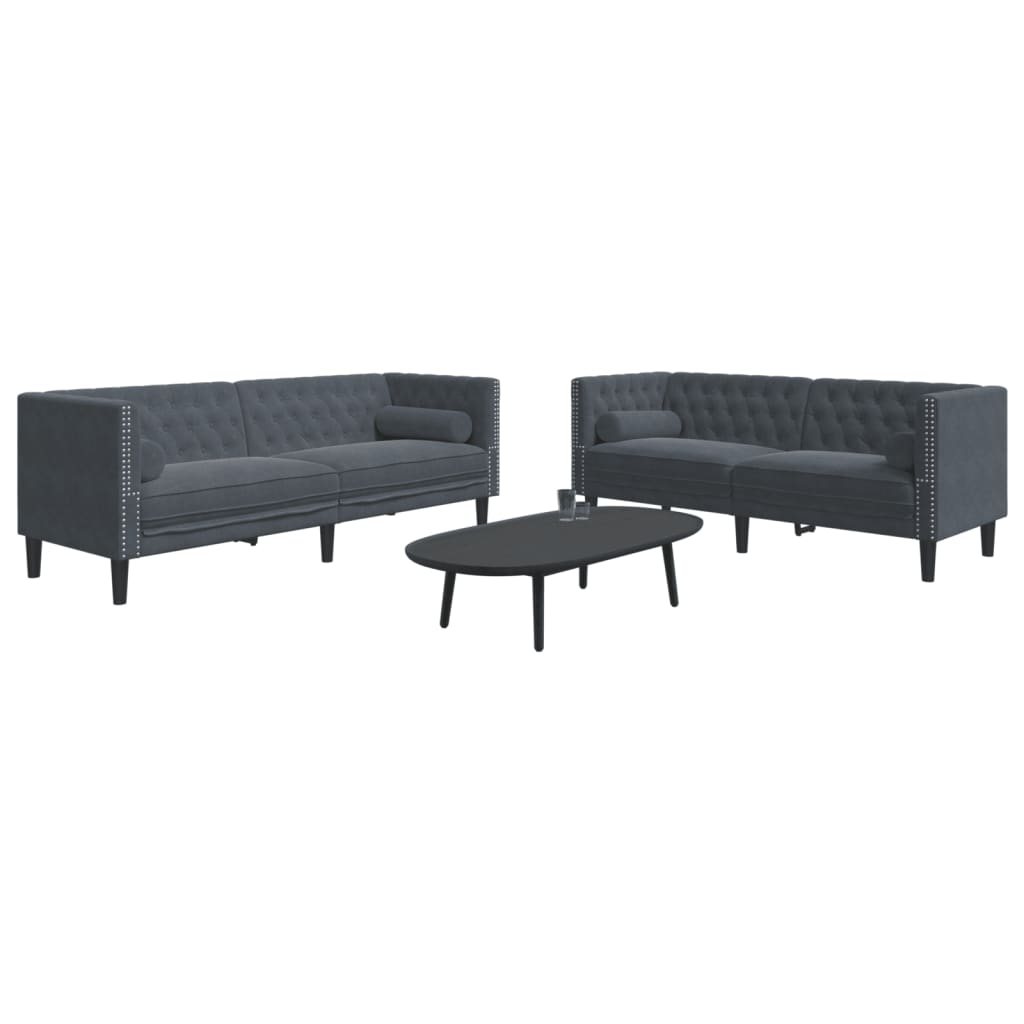 2-Tlg. Chesterfield-Sofa-Set Mit Nackenrollen Samt