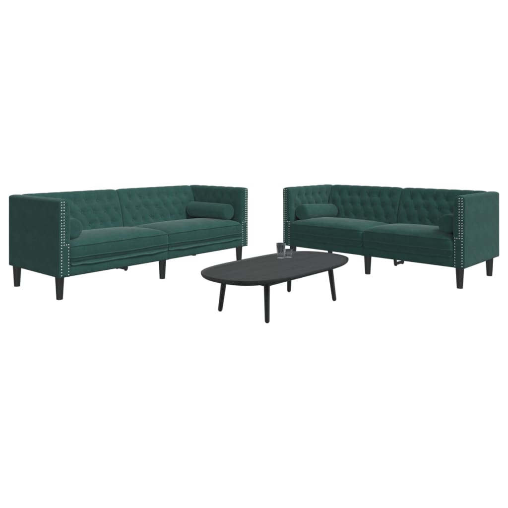 2-Tlg. Chesterfield-Sofa-Set Mit Nackenrollen Samt