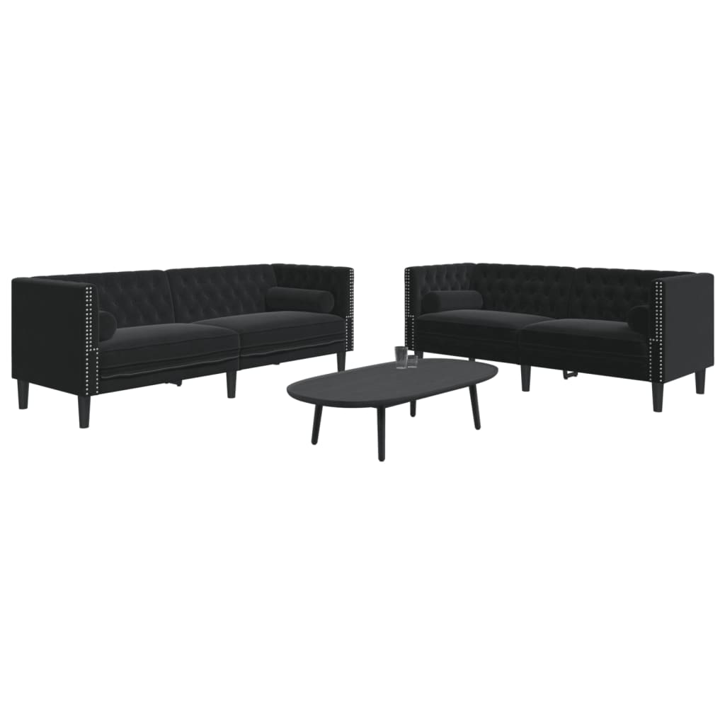 2-Tlg. Chesterfield-Sofa-Set Mit Nackenrollen Samt