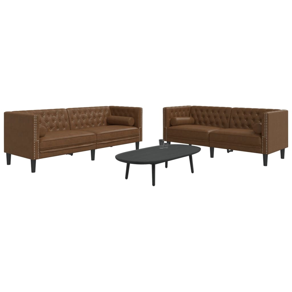 2-Tlg. Chesterfield-Sofa-Set Mit Nackenrollen Samt