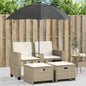 Gartensofa 2-Sitzer Sonnenschirm Und Hocker Schwarz Poly-Rattan