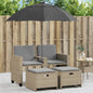 Gartensofa 2-Sitzer Sonnenschirm Und Hocker Schwarz Poly-Rattan