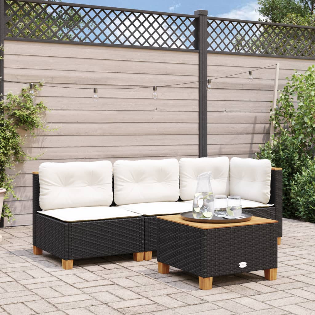 Gartensofa Ohne Armlehnen Mit Kissen Beige Poly Rattan