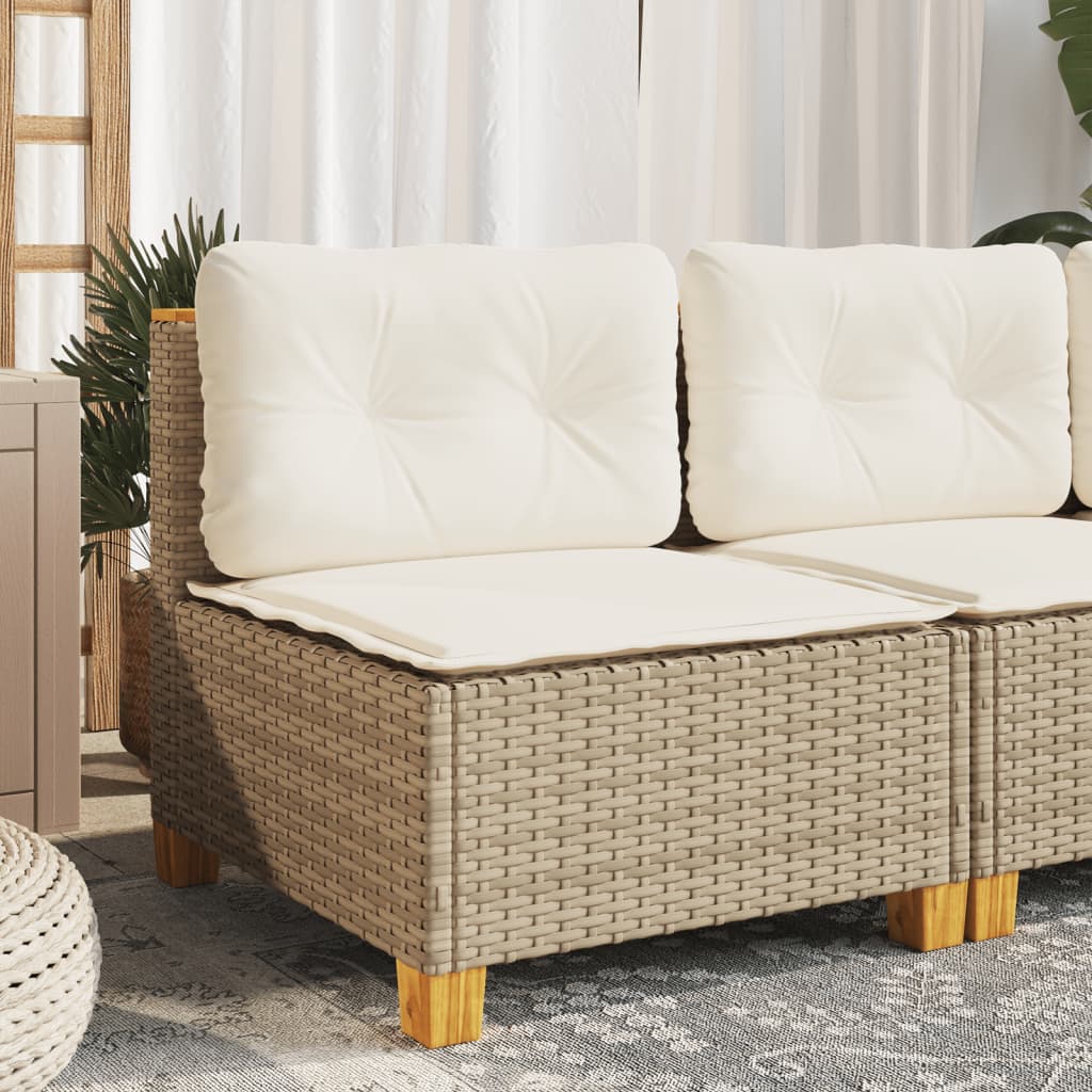 Gartensofa Ohne Armlehnen Mit Kissen Beige Poly Rattan