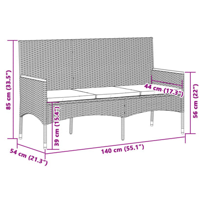 Gartenbank 3-Sitzer Mit Kissen Poly Rattan