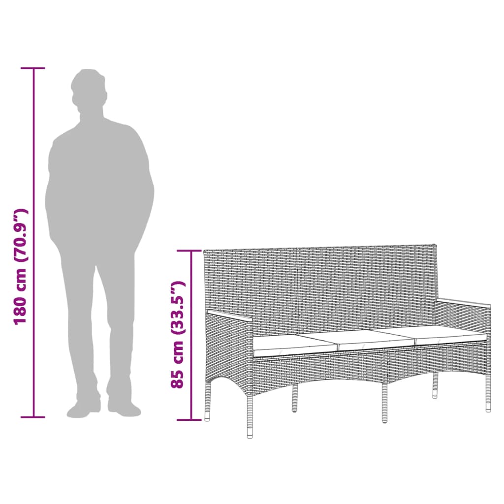 Gartenbank 3-Sitzer Mit Kissen Poly Rattan